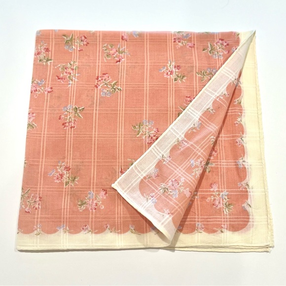 Laura Ashley Women Vintage Handkerchiefs Pink Floral Flowers Pocket Square 19” - Picture 4 of 5